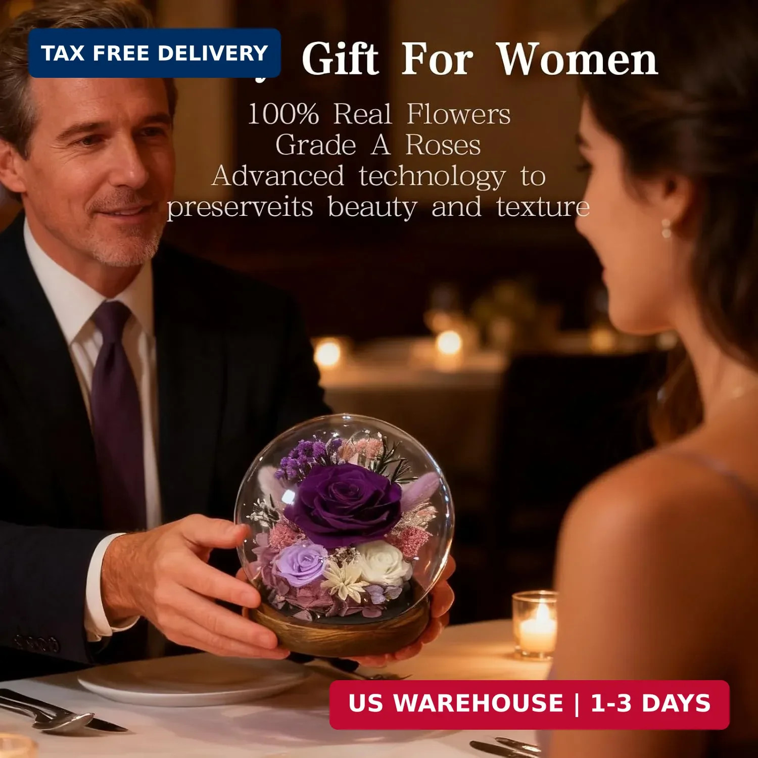 Birthday Gifts for Women Preserved Rose in Glass Dome Preserved Flowers Forever