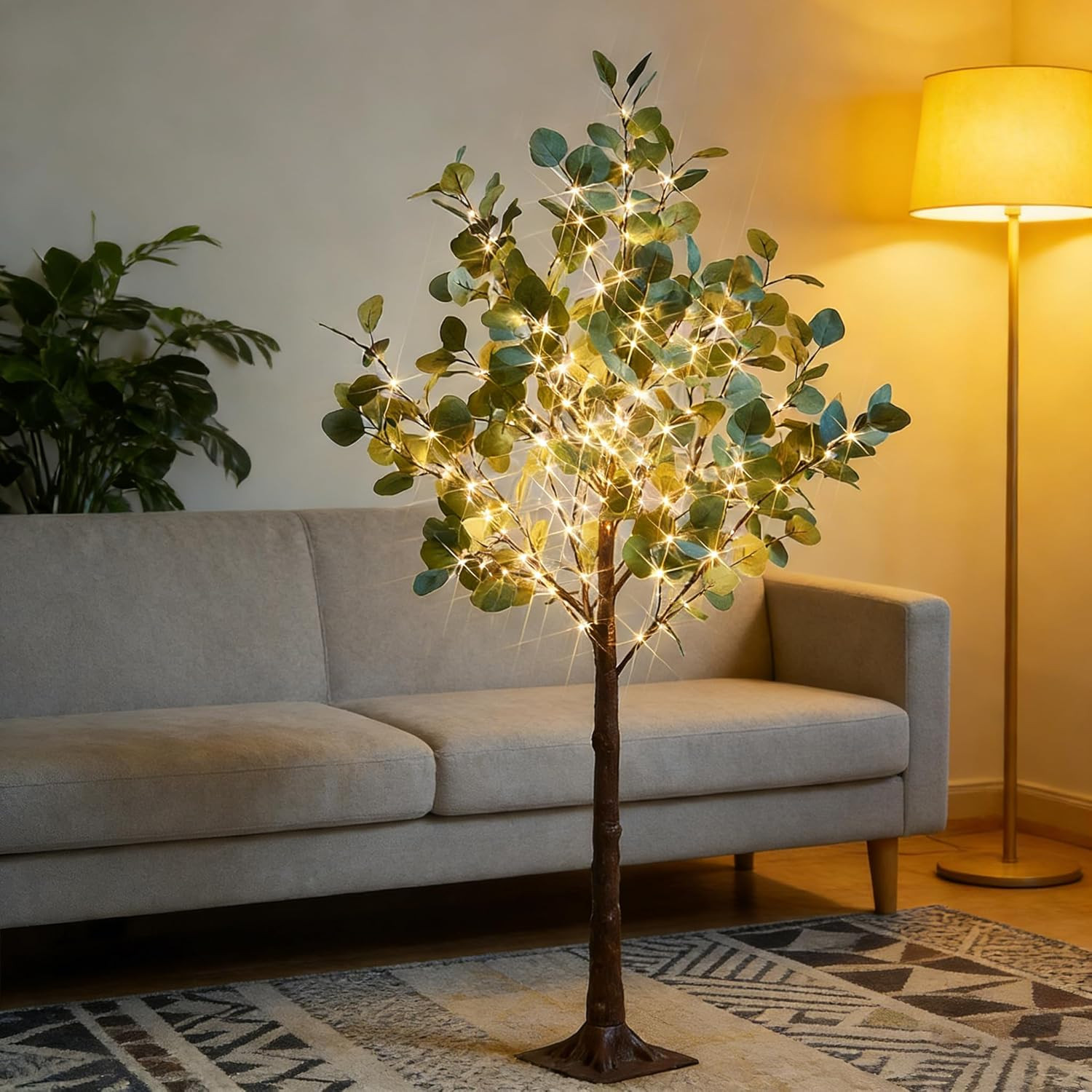 4ft Lighted Eucalyptus Tree with 160 LED Lights for Indoor/Outdoor Decor