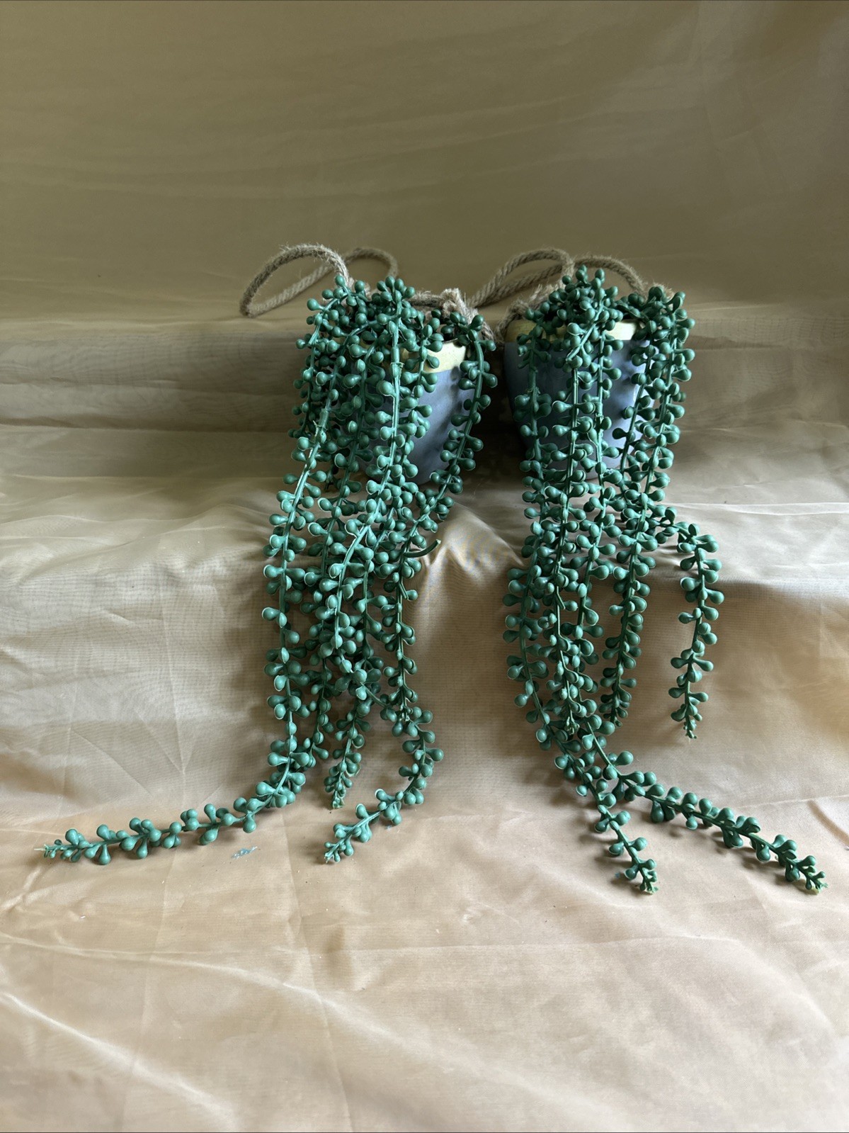 String Of Pearls Plant Set Artificial Hanging Decor Grey And Gold Pot Set 2