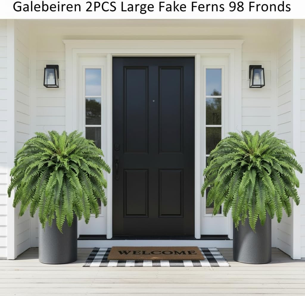 50″ Fake Ferns Artificial Plants Large, 98 Fronds 2 Artificial Ferns for Outdoor