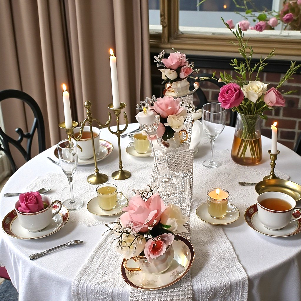 Bridal Pink & White Roses Floral Arrangement Tea Party Cup POP-IN Birthday Love