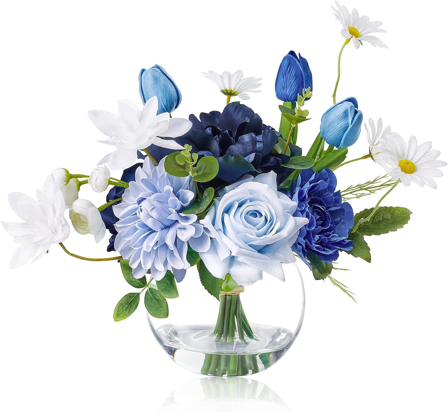 Artificial Flowers with Vase Silk Flower Arrangements in round Bowl Vase with Fa