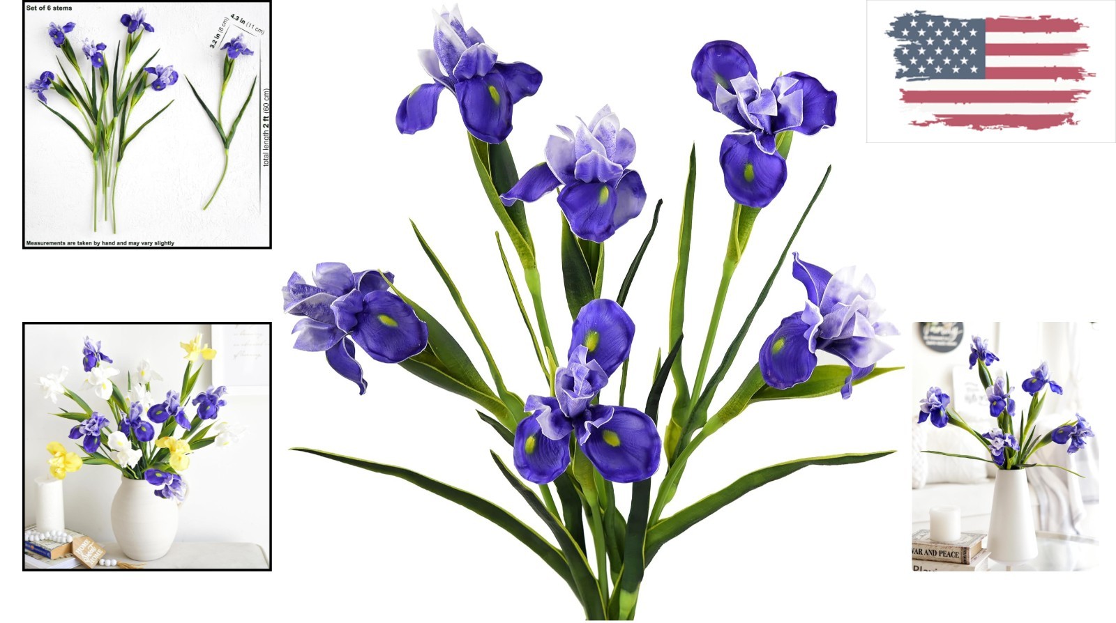 Elegant 6 Long-Stem Real Touch Purple Irises – Perfect for Home Décor & Weddings