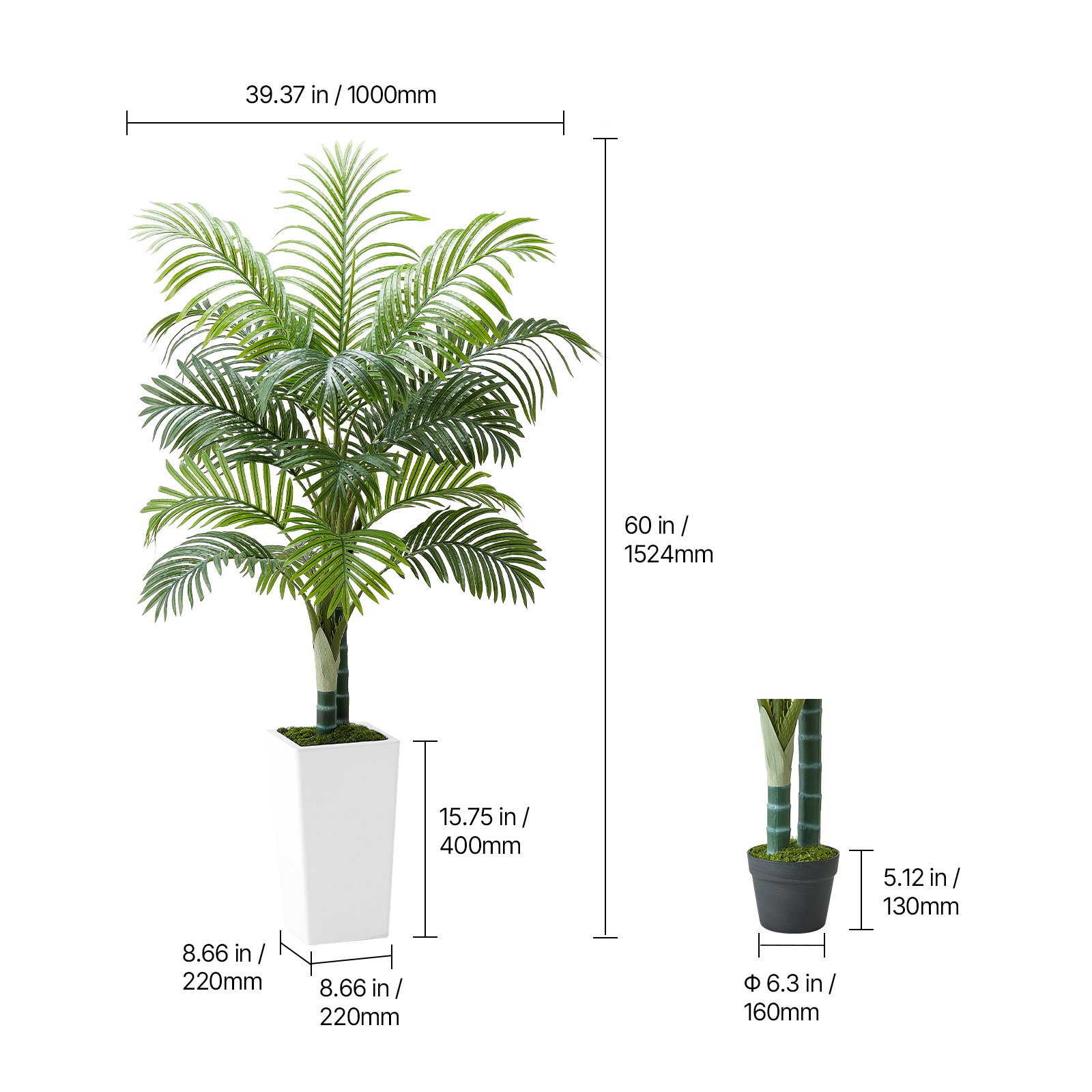 Uimoso 5ft Artificial Areca Palm Tree in Pot Indoor Plant Faux Fake Home Decor
