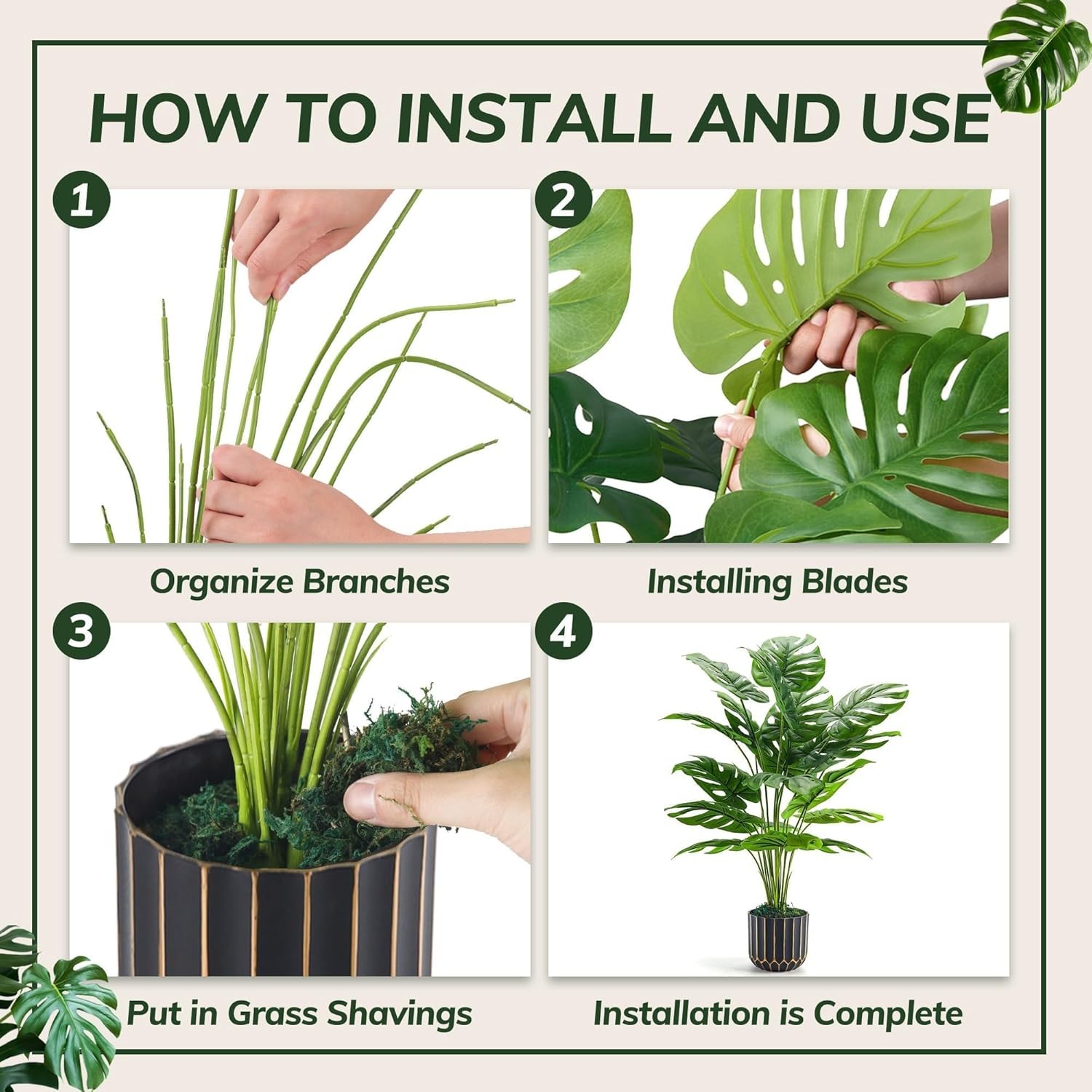 Der Rose 28” Fake Plants Tall Artificial Monstera Faux Plants Indoor Outdoor Tr