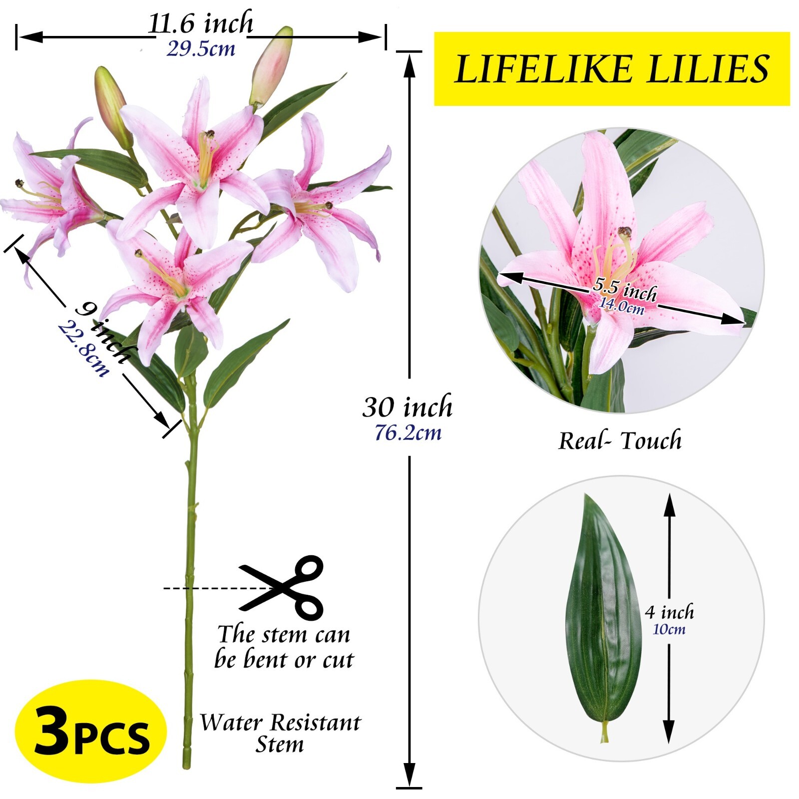 Lilies Artificial Flowers Bulk 30” Long Stems Silk Bouquet for Home Decoration