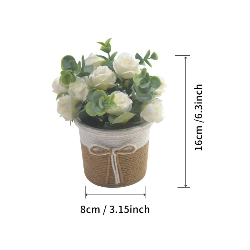 Faux Flower Arrangements in Vase Potted Plant for Table or Book Shelf Display