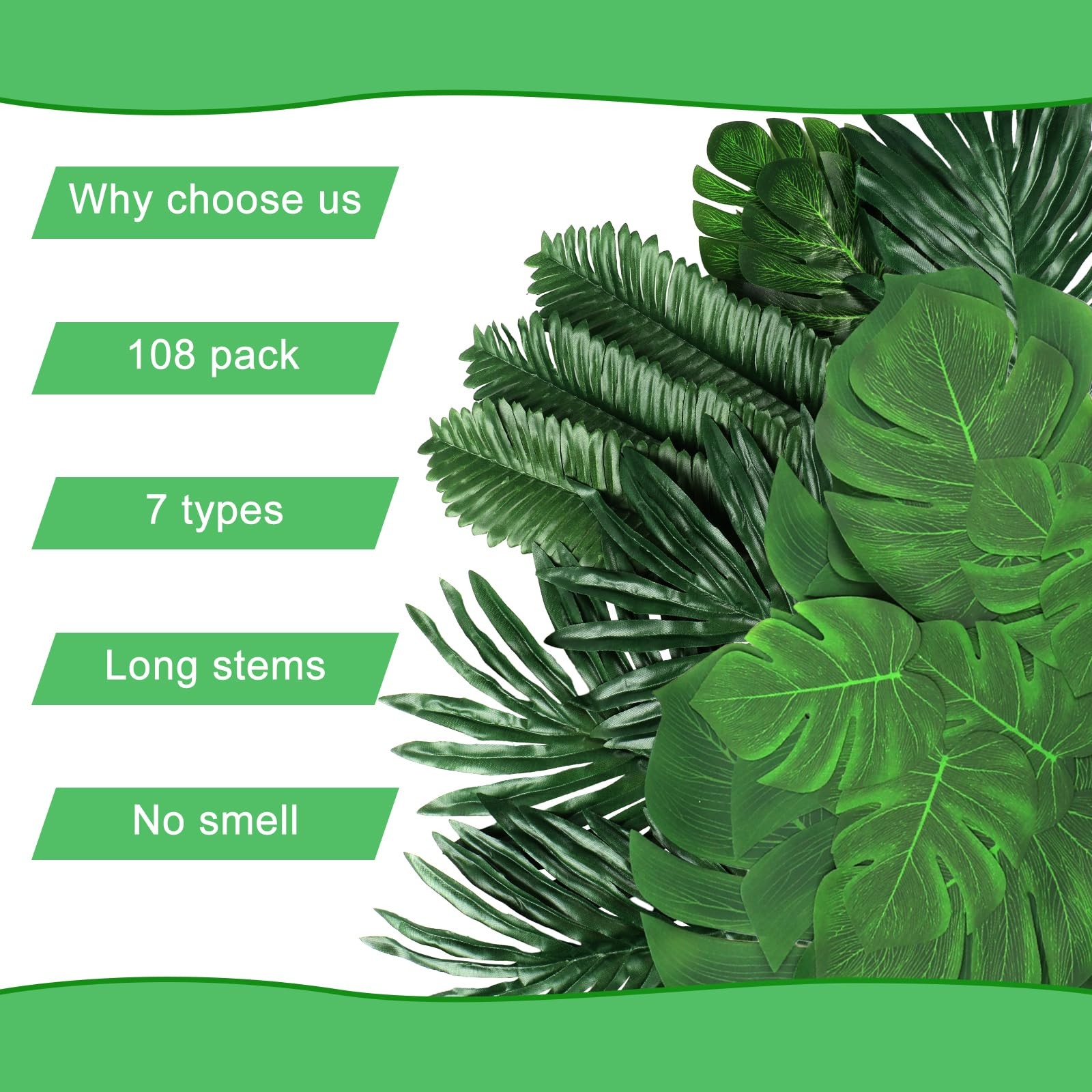 108 Pieces 7 Kinds Artificial Tropical Leaf Jungle Leaves Plant Safari Leaves…