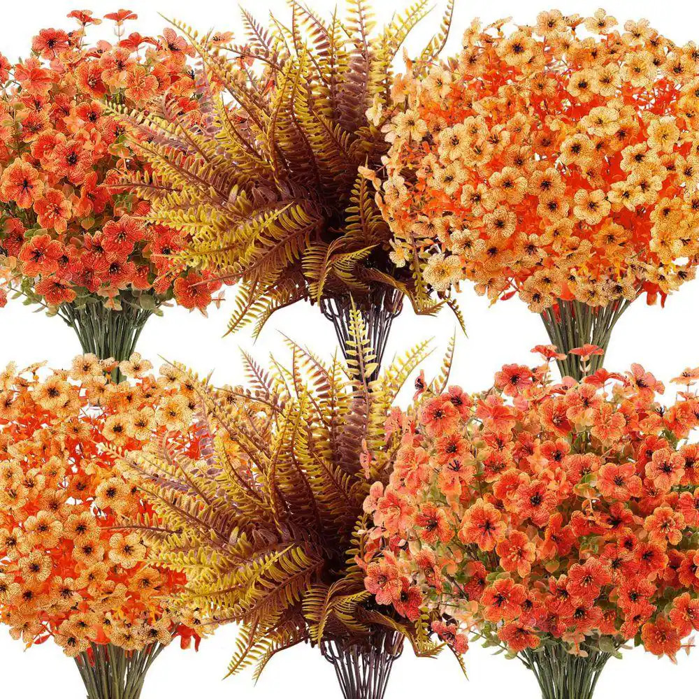 14.5 In. 20 Bundles Orange Artificial Fall Flowers, UV Resistant Silk Daisy Faux
