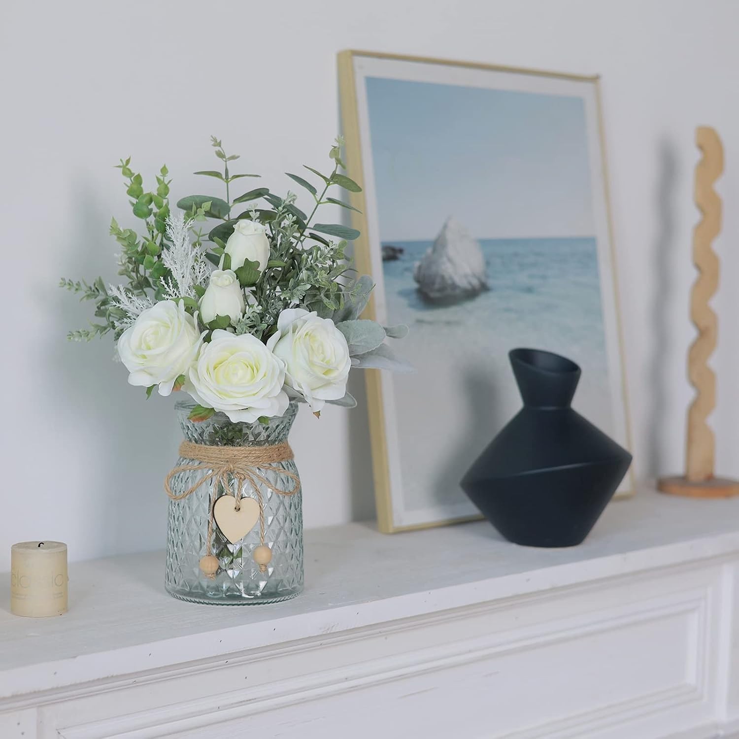 14.5″ Handcrafted Silk Flowers with Glass Vase – Versatile Decor for All Seasons