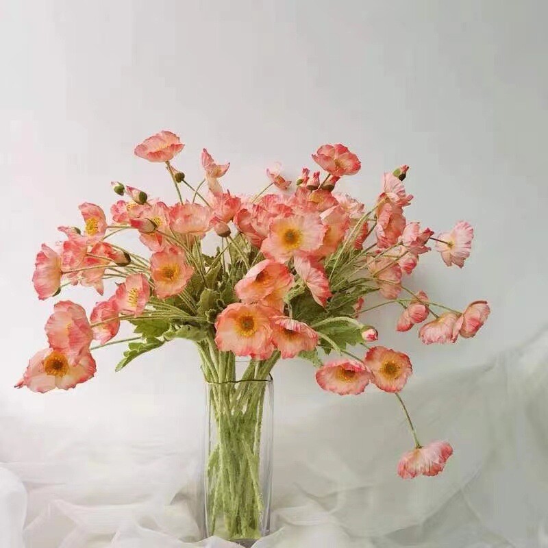 1PC Wild Corn Poppy Silk Flower Stem with 4 Heads Artificial Flower Home Decors