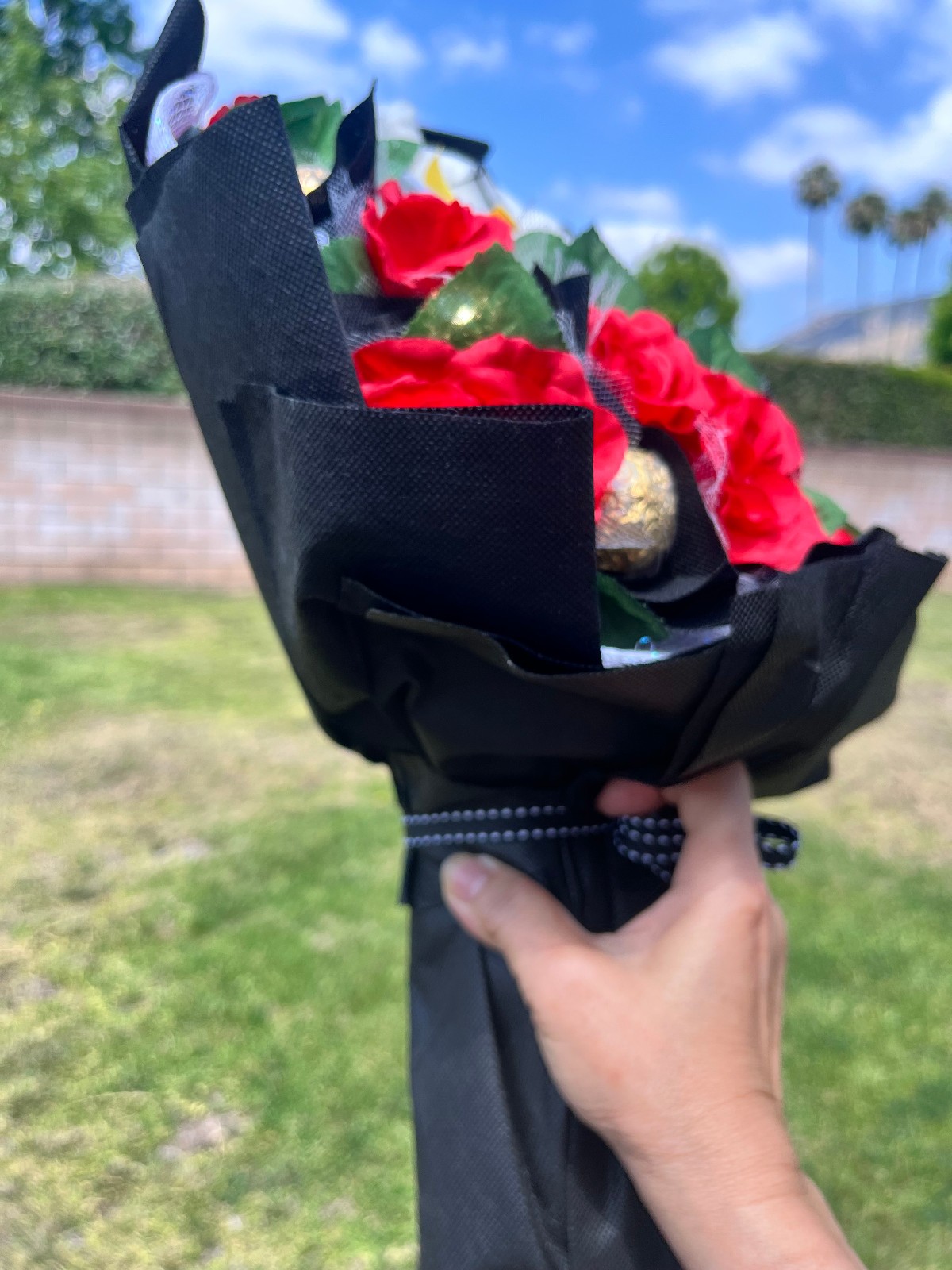 Graduation Bouquet with Teddy Bear, Ferrero Rocher & Red Roses