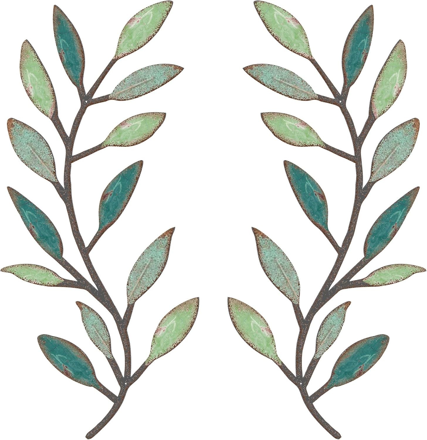 2-Pack Metal Tree Leaf Wall Art, Vintage Brown Olive Branch Vine Wall Decor