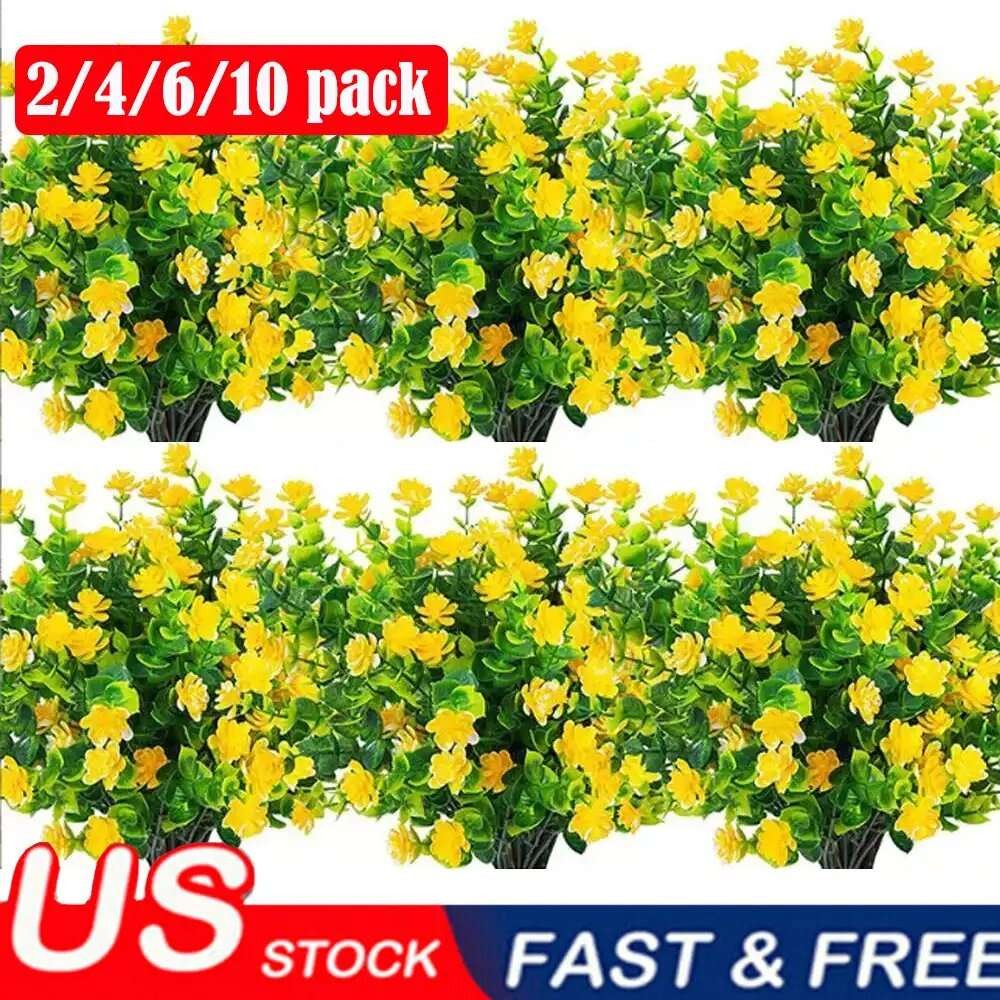 LOT Yellow Artificial Flowers UV Resistant Boxwood Fake Plants Shrubs Decor new