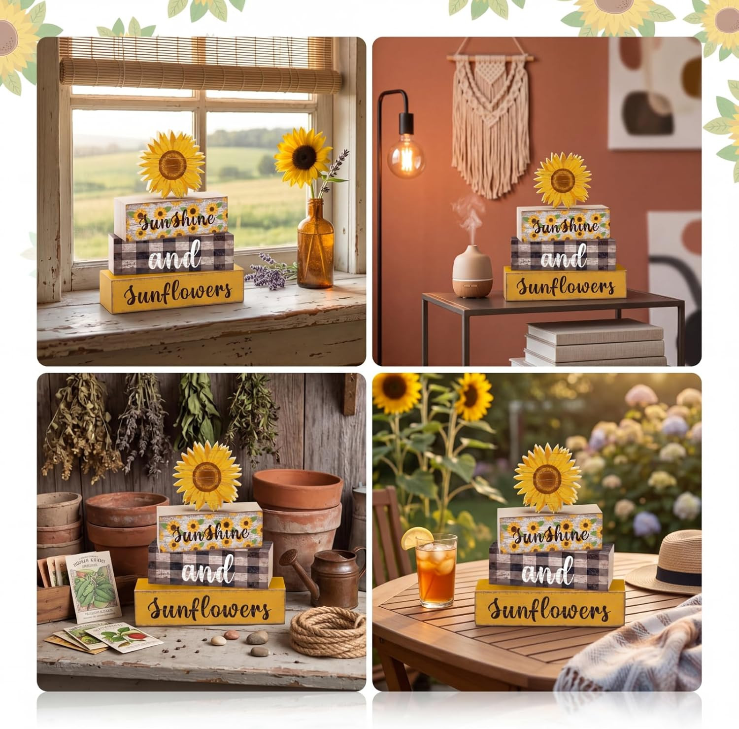 4 Pcs Summer Sunflower Decor Sunflower Centerpieces for Table Set Farmhouse Rust