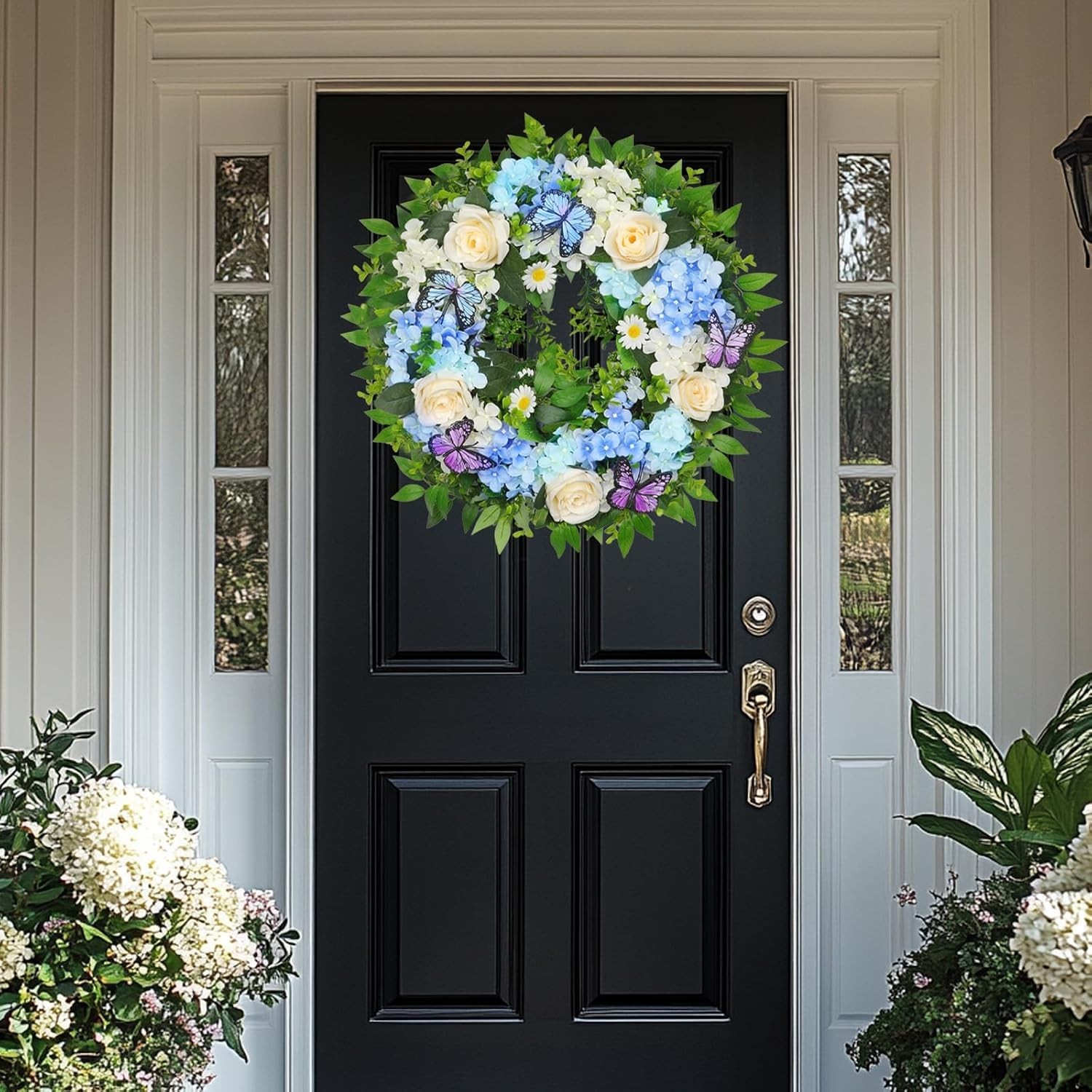 Elegant Lighted Hydrangea & Butterfly Wreath for All Seasons