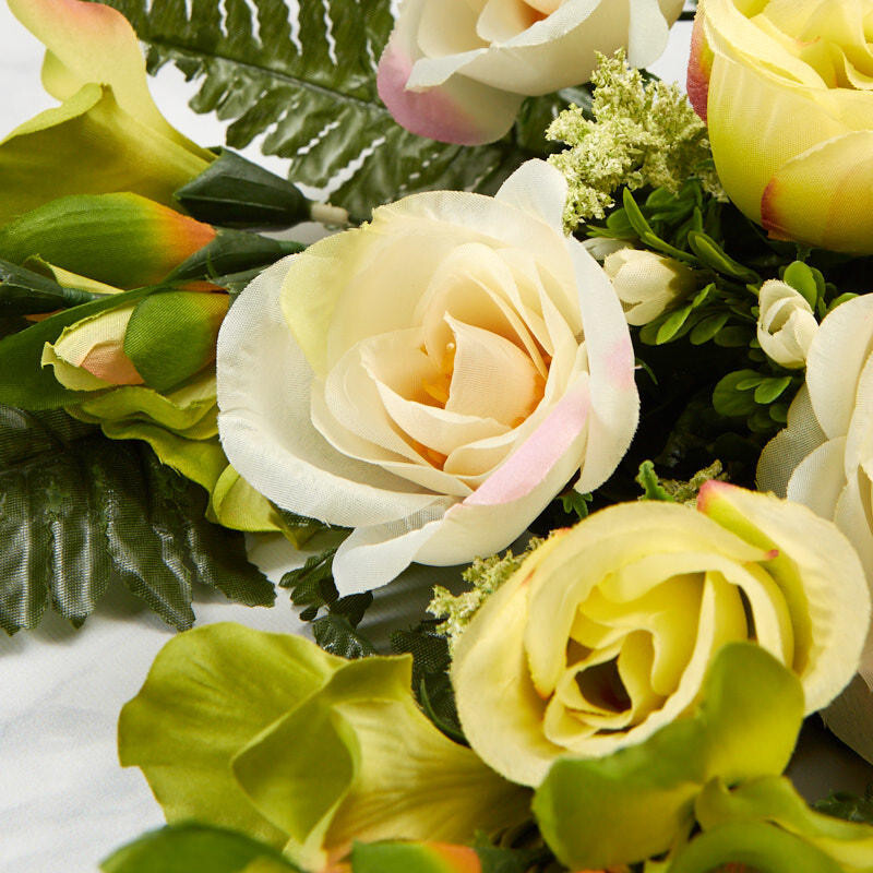 25″ Cream & Green Artificial Rose and Gladiolus Half Bush -Perfect for Memorials
