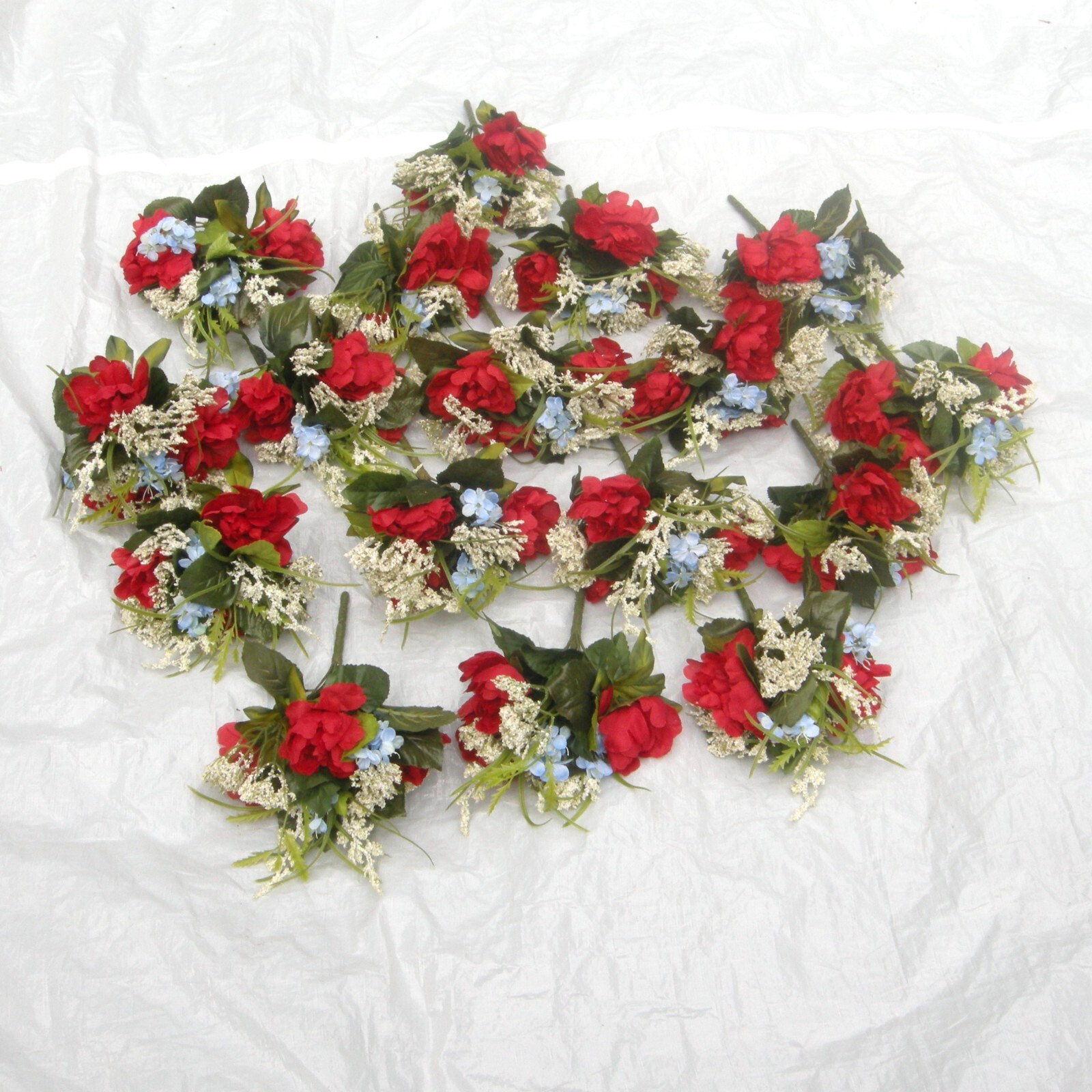 Silk Flower Lot of 17 Bushes 12″ Patriotic Red White Blue Florist Quality