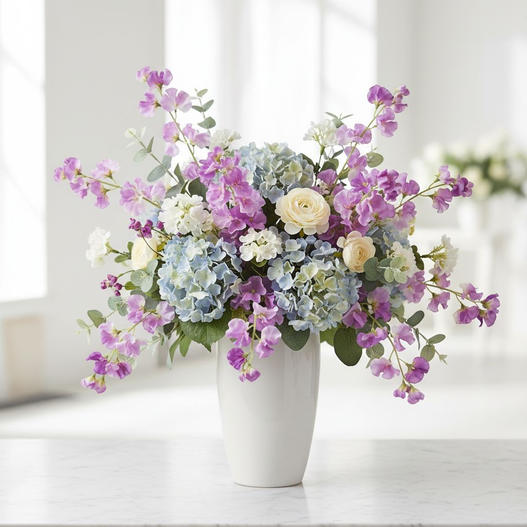 Purple Sweet Pea Flower Stems Faux Floral Spray Cottagecore Wedding Decor Rustic