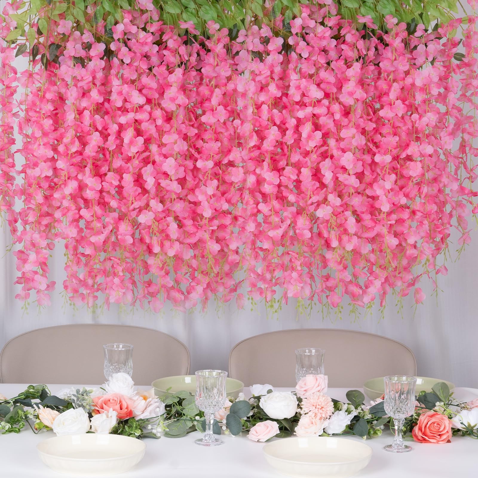 HLAONU 200 Pack Pink Wisteria Hanging Flowers Garland 3.6 Ft