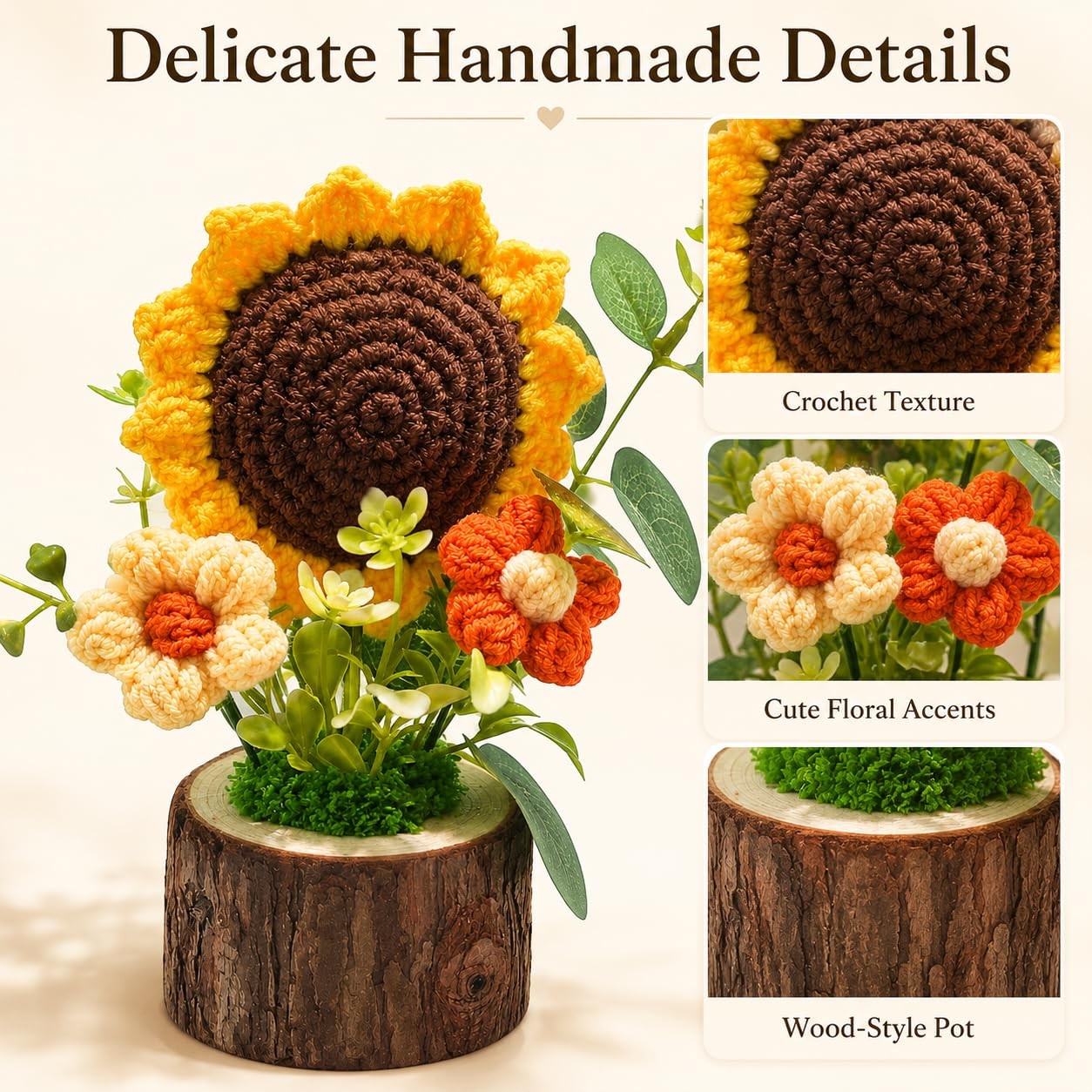 Handmade Crochet Knitted Sunflower Bouquet Creative Knitted Potted Plant Mini…