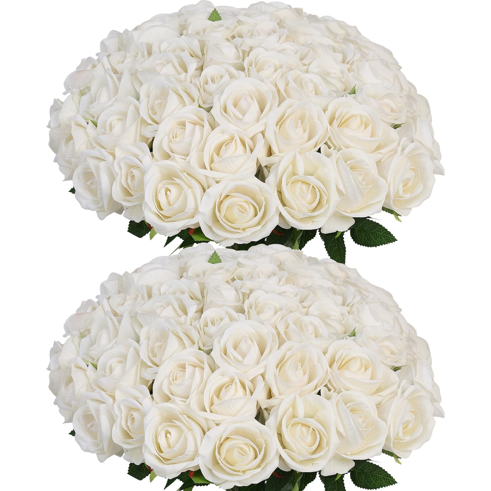 White Roses Artificial Flowers in Bulk, 50Pcs Premium Velvet Fake Roses with …