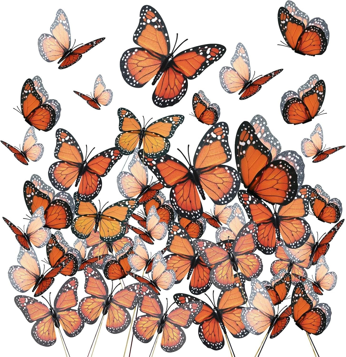24 Pcs Monarch Butterfly Decorations 4 Size Artificial Monarch Feather Fake B…