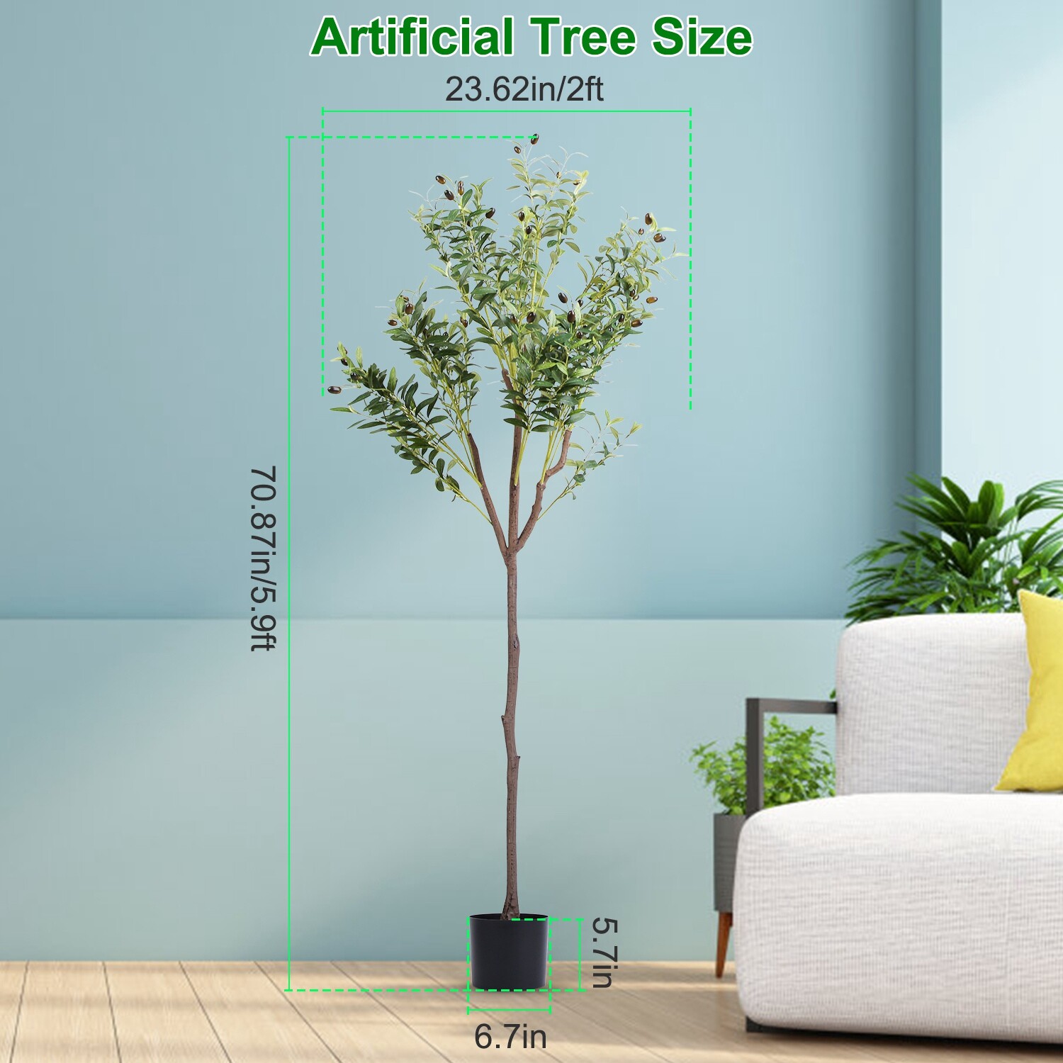 5.9FT Artificial Olive Tree Tall Fake Olive Plant Faux Potted Olive Home Tree