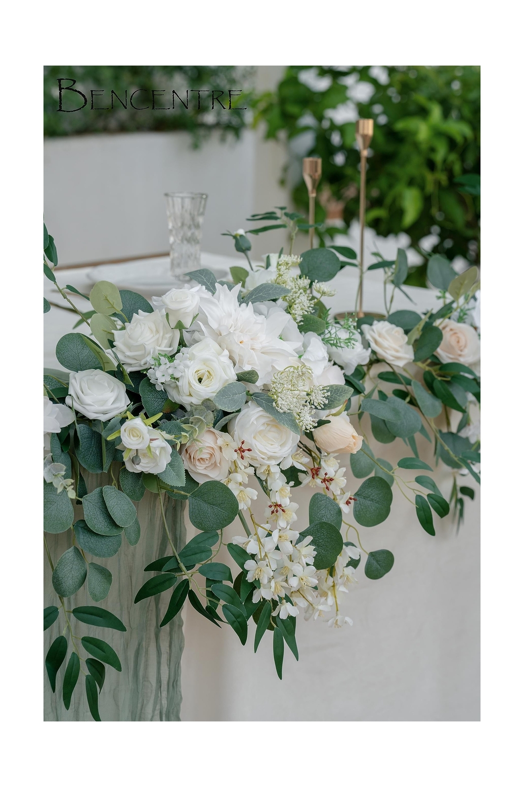 White 9FT Artificial Eucalyptus Garland with Flowers,Arch Flowers for Wedding…