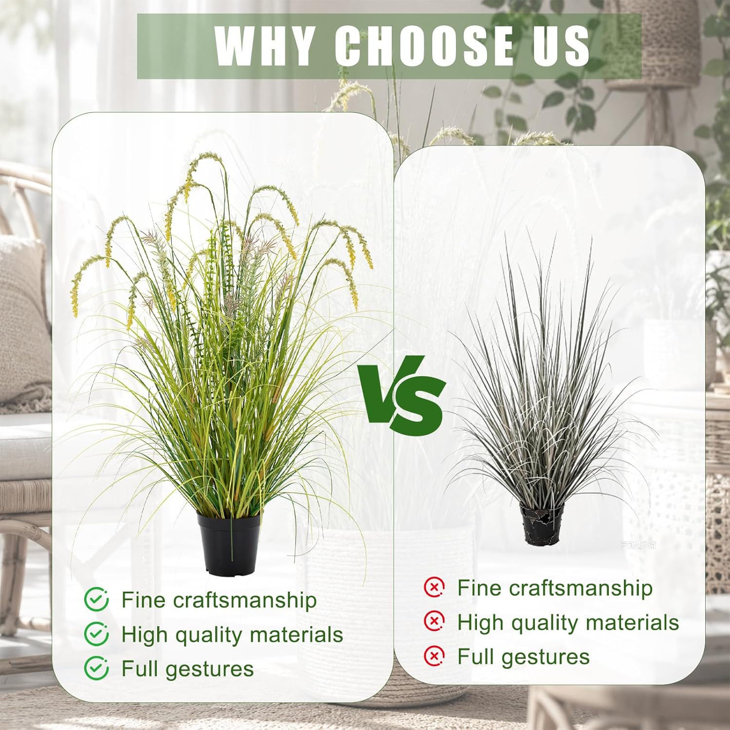 4FT Artificial Reed Grass – 2 Pack Faux Plants for Home & Office Decor