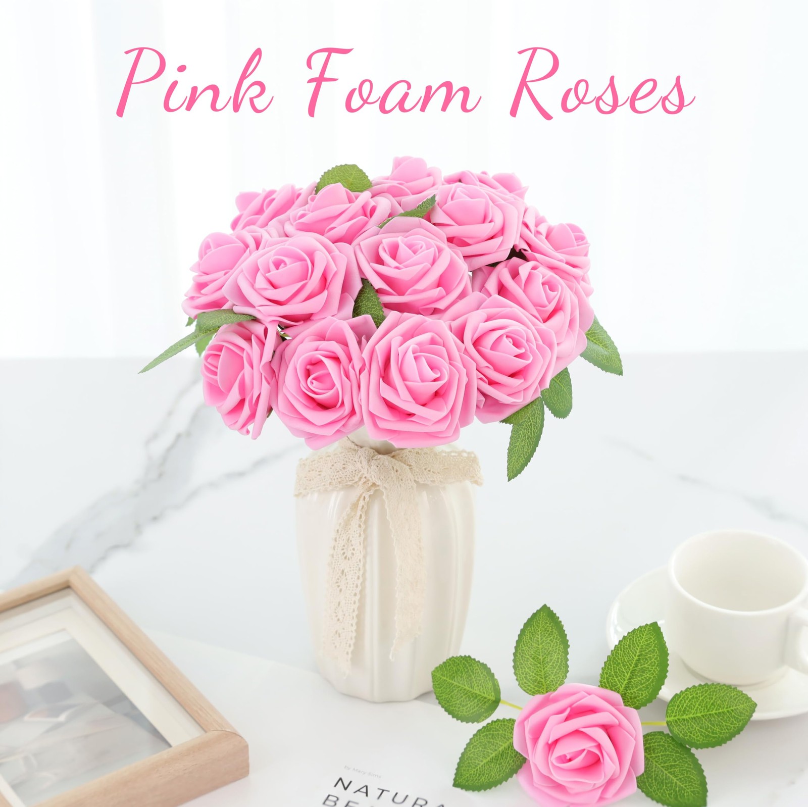 16 Pcs Fake Dark Pink Roses Artificial Flowers