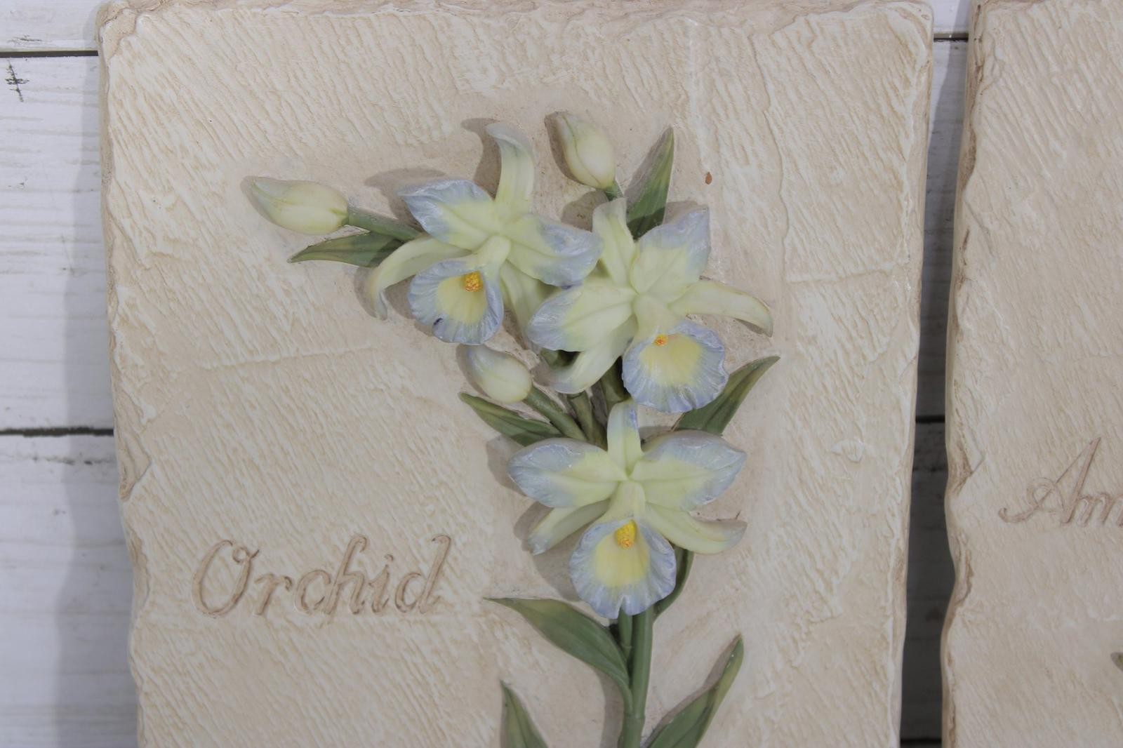 Set of 3 Vintage Floral Wall Plaques – Orchid, Amaryllis, Iris