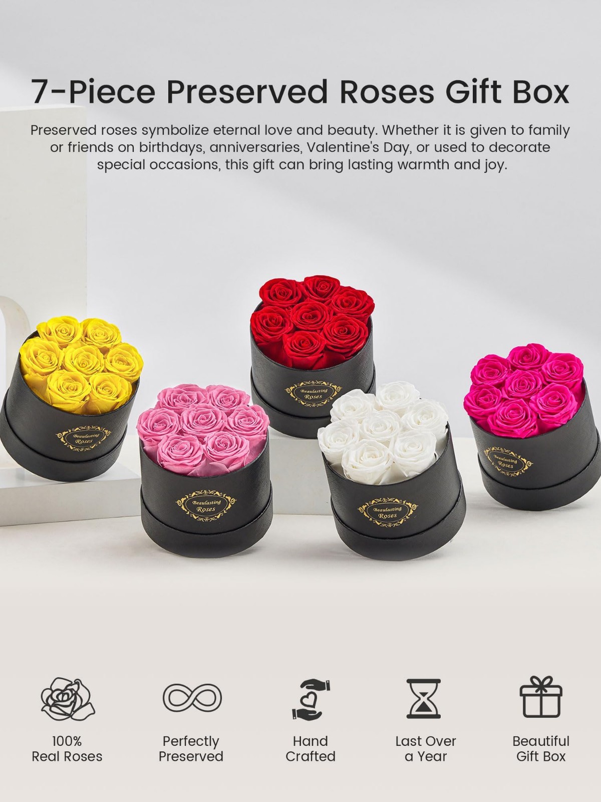 Long Lasting Preserved Roses in Round Black Box – Forever Flowers for Mom, Wife,