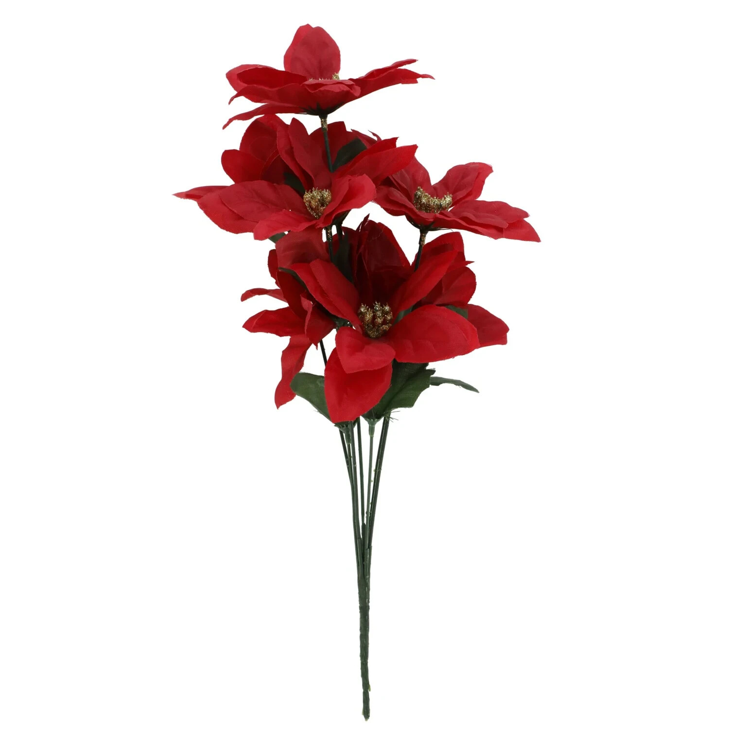 NEW Holiday Poinsettias Artificial Christmas Flowers 3 Pcs Poinsettia 16″ 7-stem