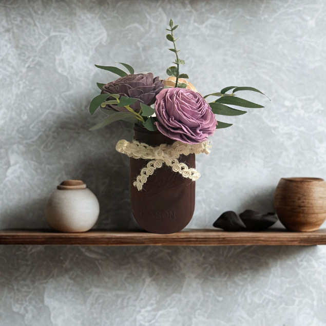 Sola Wood Flower Centrepiece Lavender Rose Burgundy Mason Jar Arrangement