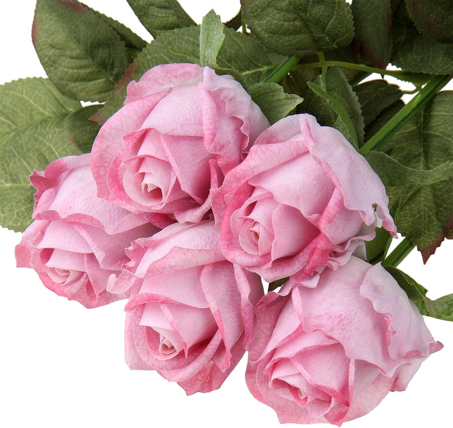Artificial Realistic Roses Pink Flowers 24″ Real Touch Silk Roses Bouquet Long S