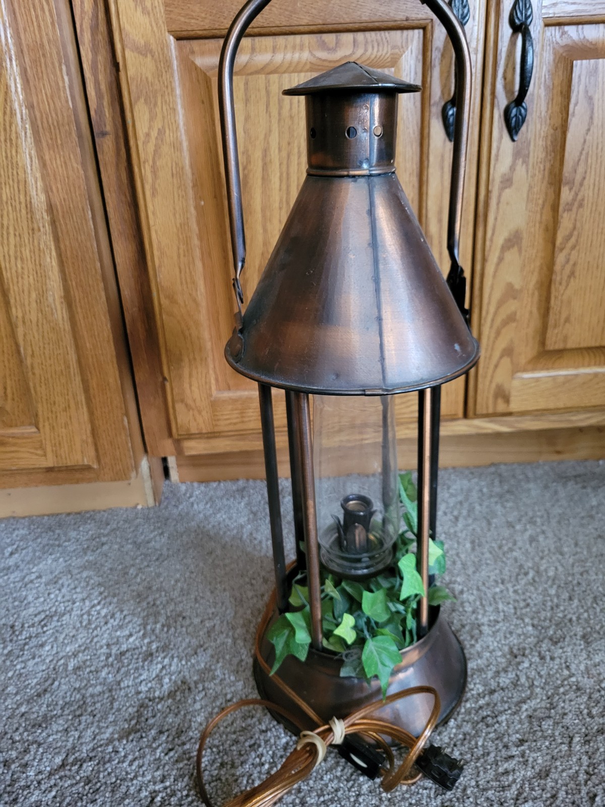 Country Ware Copper Metal Lantern Candle Holder with Ceramic Handle – 22″ Tall