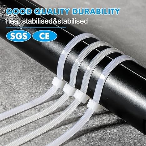 100 Pack 8″ White UV Resistant Zip Ties – 40 lbs Strength for Indoor/Outdoor Use