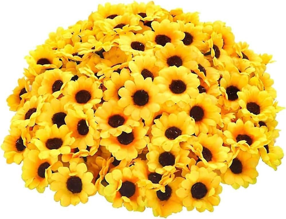 100Pcs Yellow Artificial Flower Heads Fabric Flowers Craft Floral Embellishme…