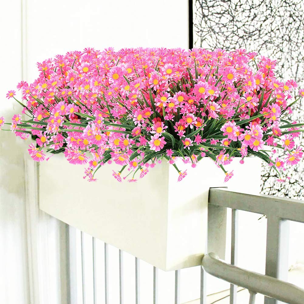 UV Resistant Artificial Daisies 4 Bundles of Faux Flowers for Indoor &