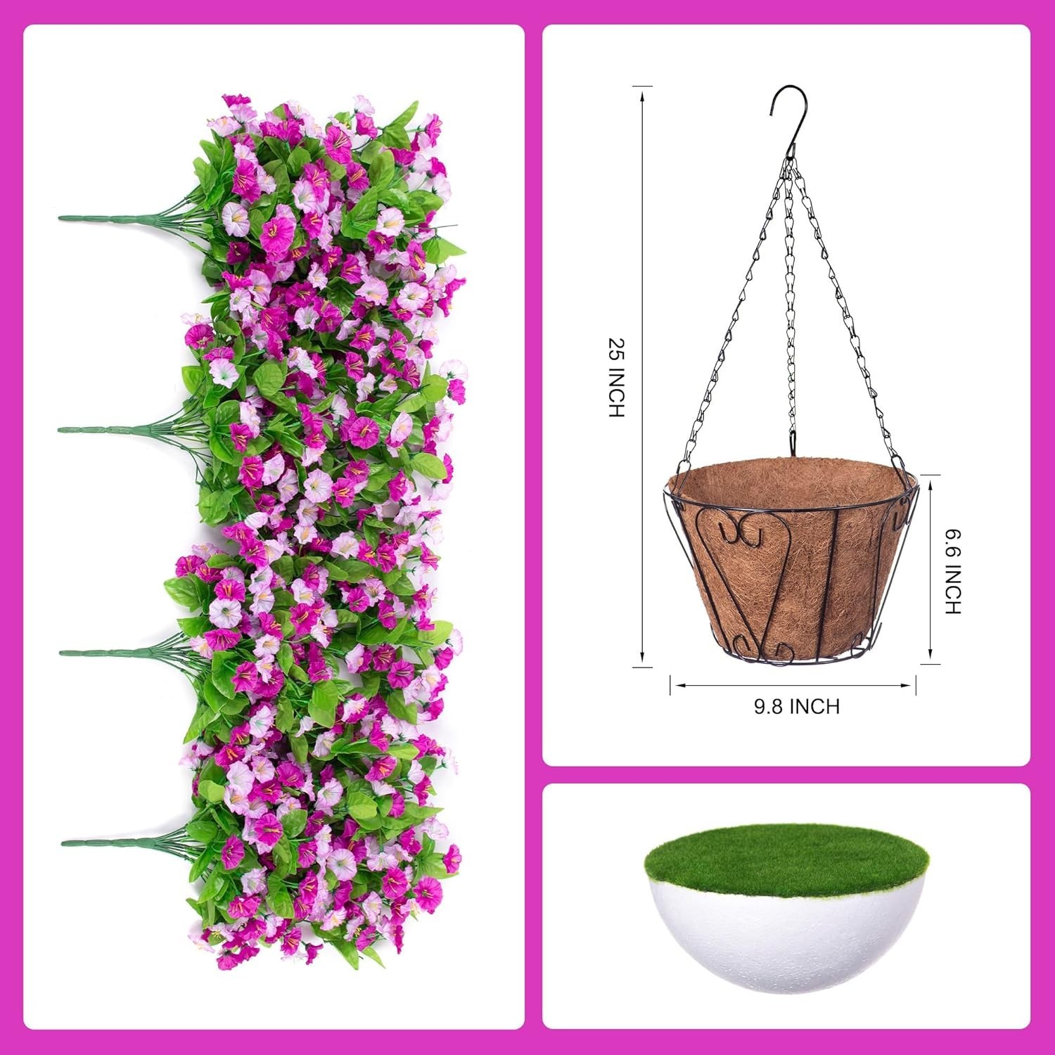 Artificial Flowers with Hanging Basket, Outdoor Faux Plants Silk Morning Glor…