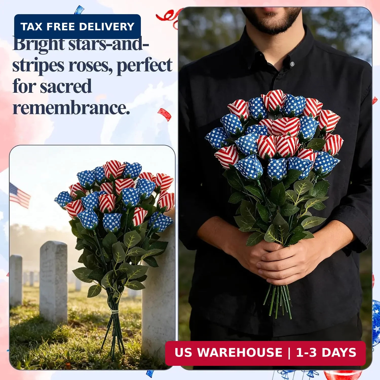 24 Pcs Patriotic Artificial Flowers 17” Red White and Blue 4th of July Flower S