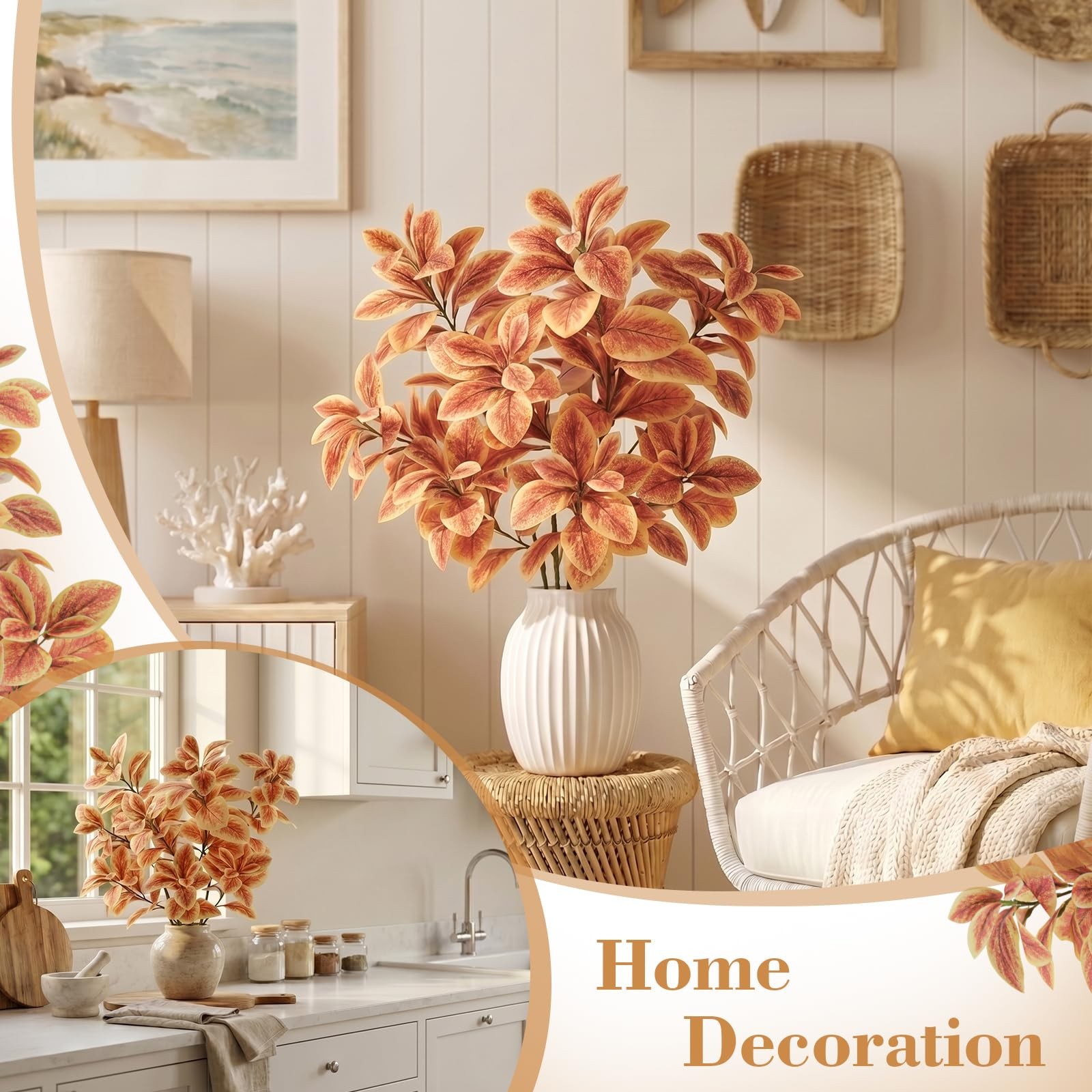 3 Pcs Artificial Yellow Leaves Branches 27.5″ Faux Fall Leaf
