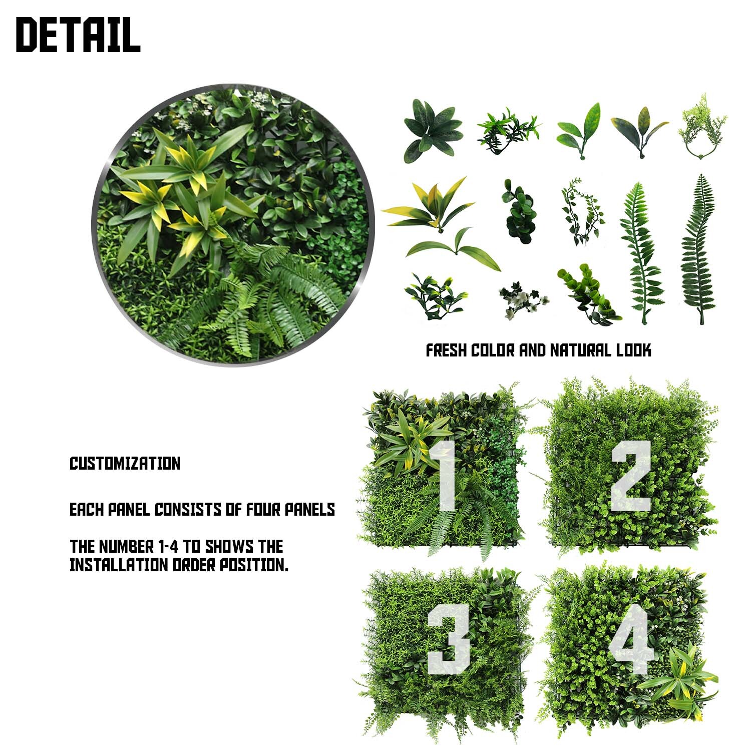 40″ Artificial Faux 3D Mix Leaves Wall Panel Fence Screen Home Outdoor Decor #03