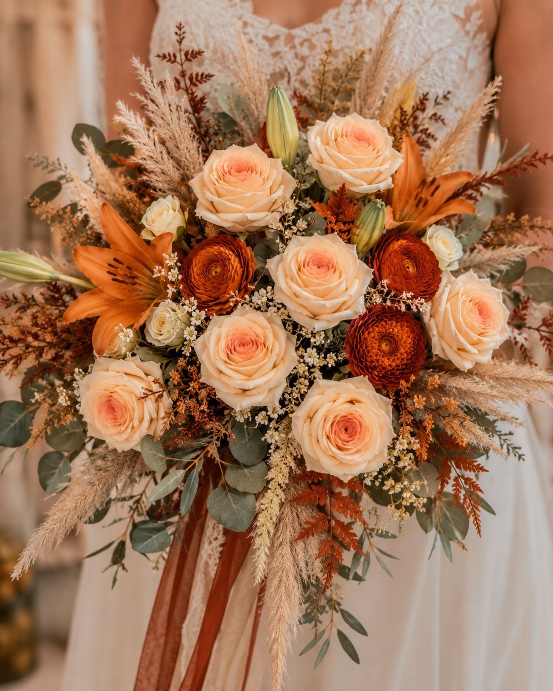 Set of 8 Artificial Peach Rose Stems 20 Inch Faux Roses Soft Peach Wedding Flowe