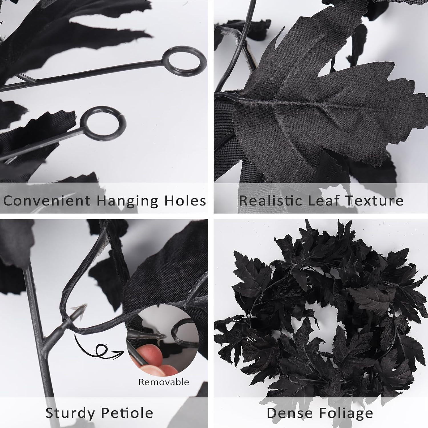 2Pcs 5.7Ft Artificial Fall Maple Leaves Vines Black Autumn Garland | Reusable Si