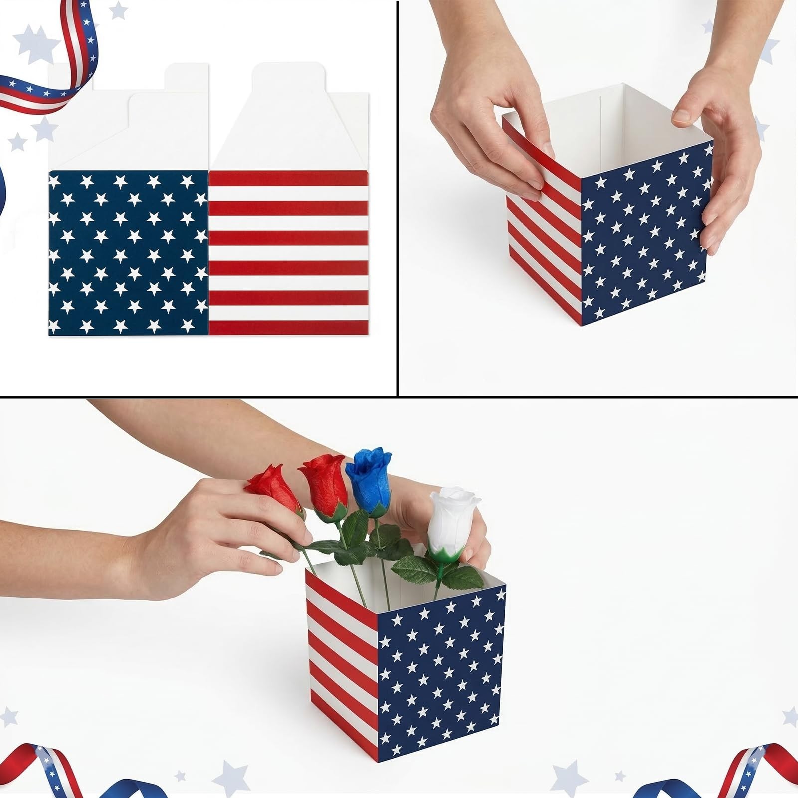 Red White and Blue Patriotic Table Centerpiece Decor American Flag Box Decora…