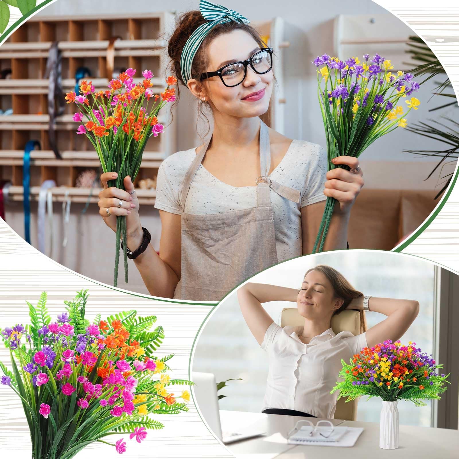 100 Bundles Artificial Flowers Outdoor Spring Fake Plants Bulk UV Resistant F…