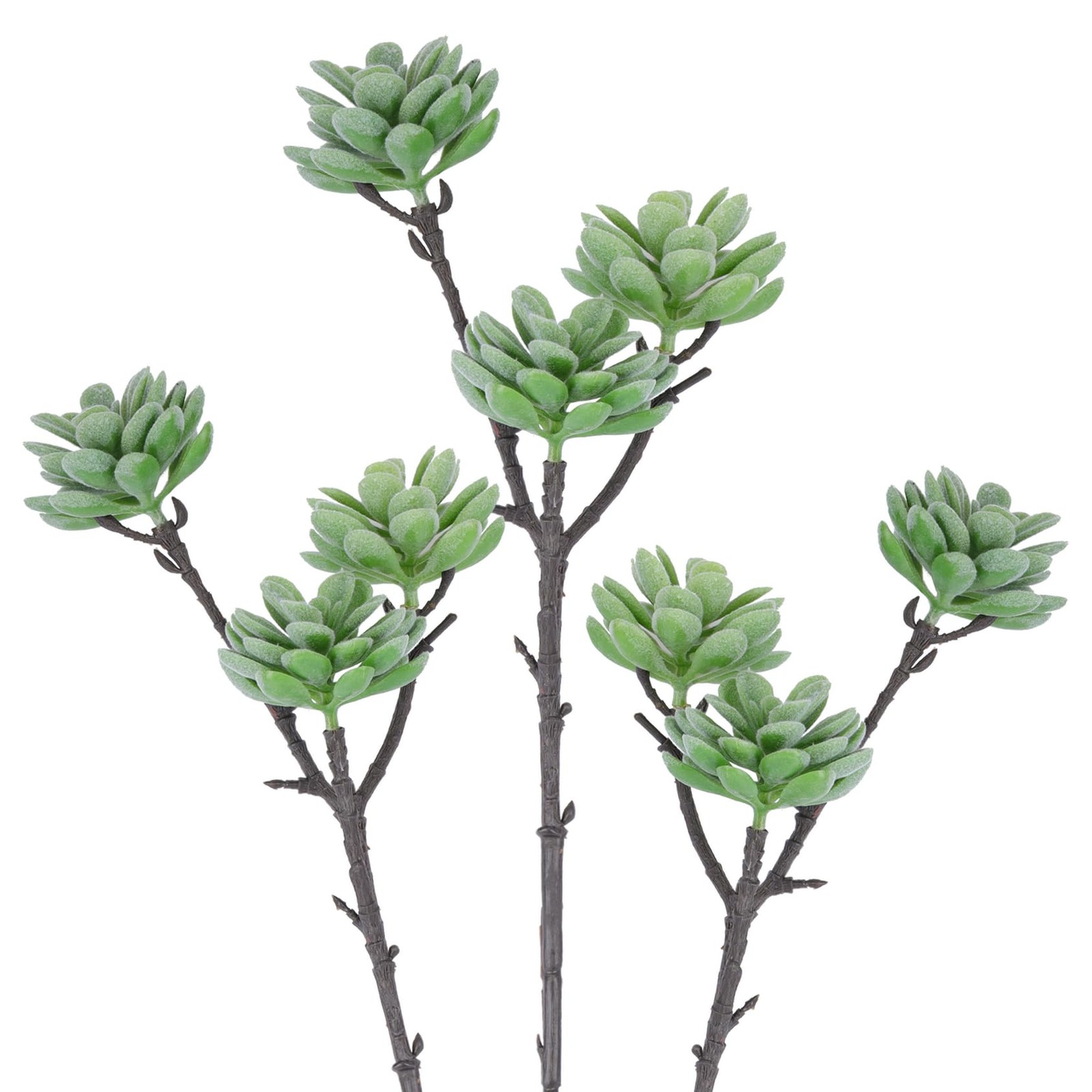 3 PCS Artificial Succulents Branch Fake Plants Unpotted 3-Heads Flocked Decor