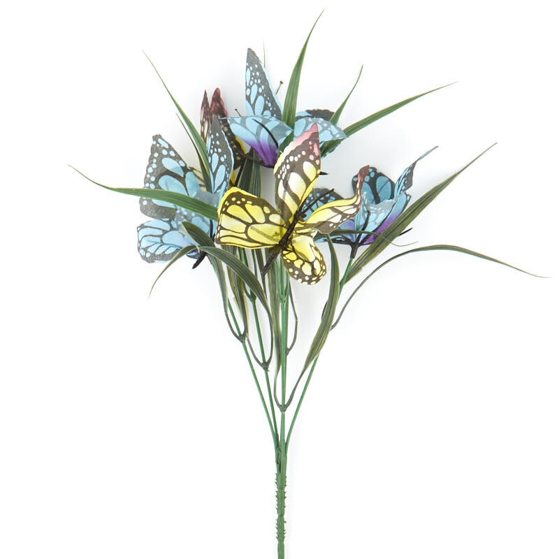 Set of 6 Blue and Yellow Artificial Butterfly 13″ Floral Bushes